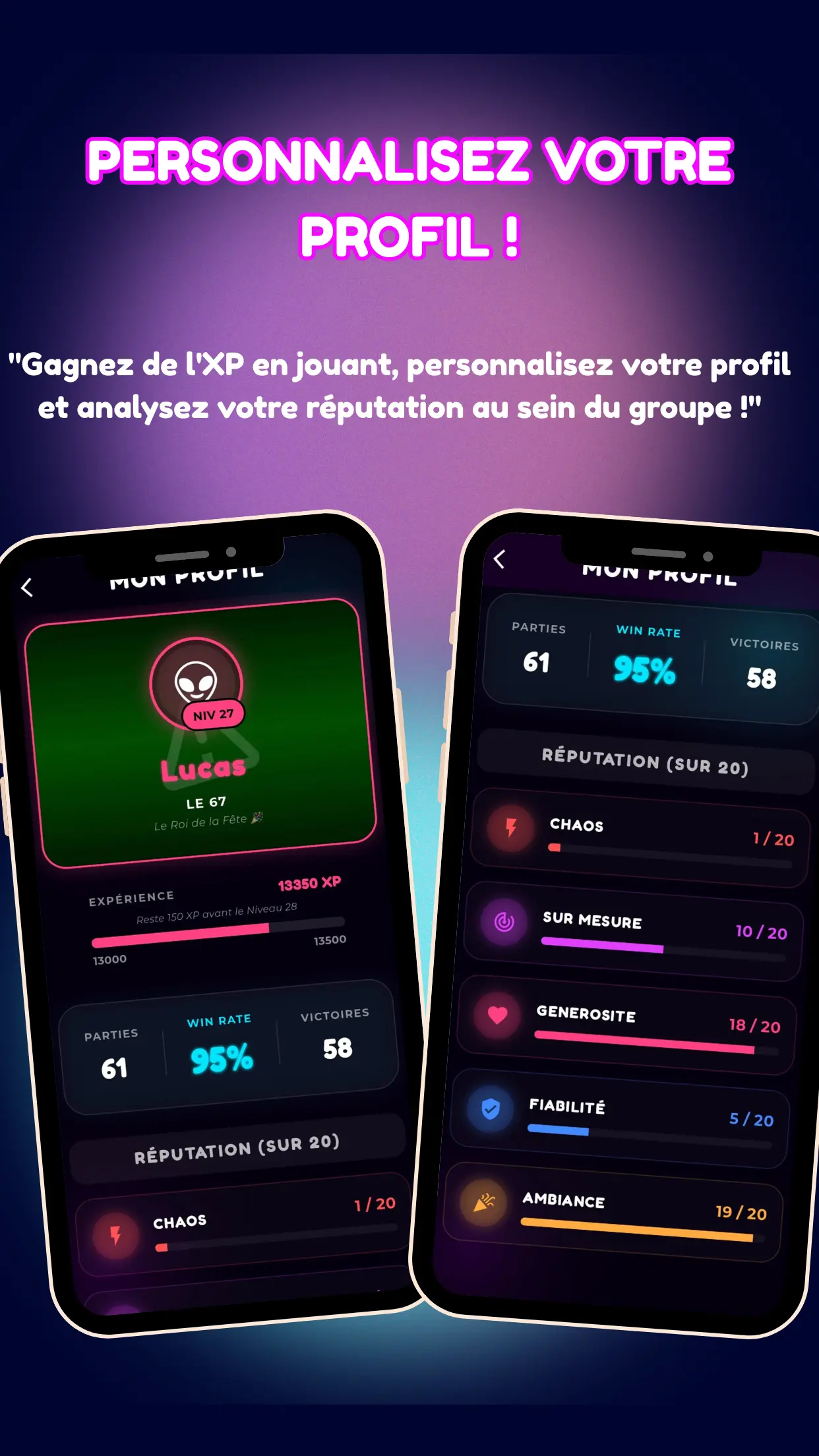 Aperçu Sans Rancune - Personnalisation du Profil